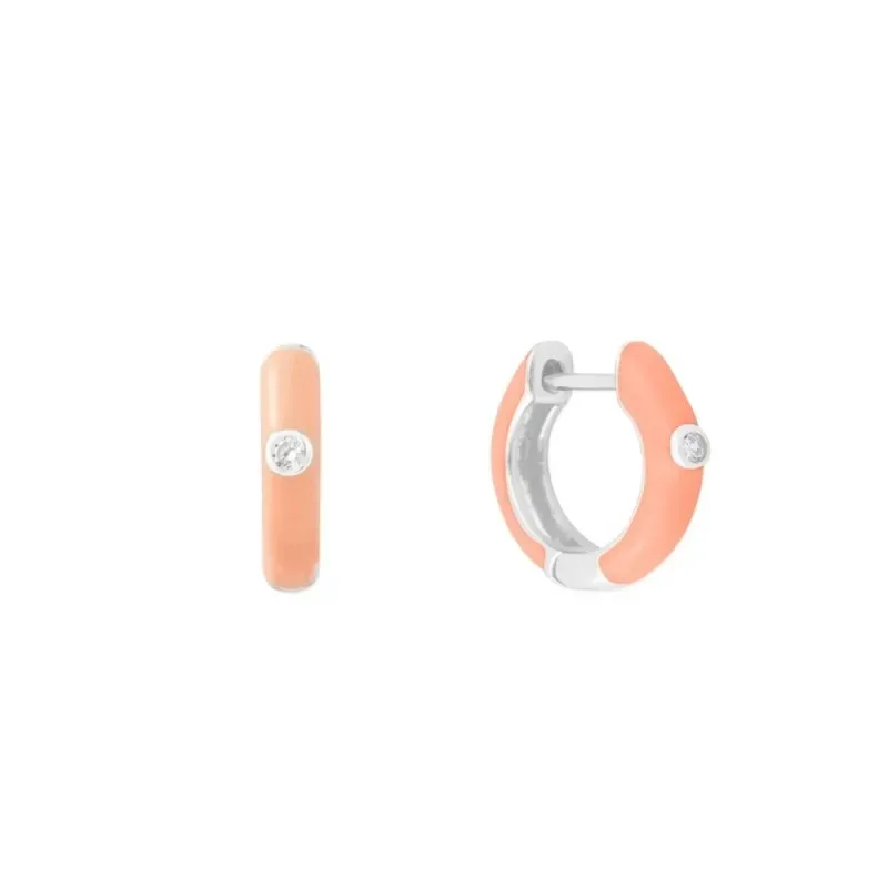 Aros Pendientes en Plata de Ley 925m de 12 mm. esmaltados coral circo