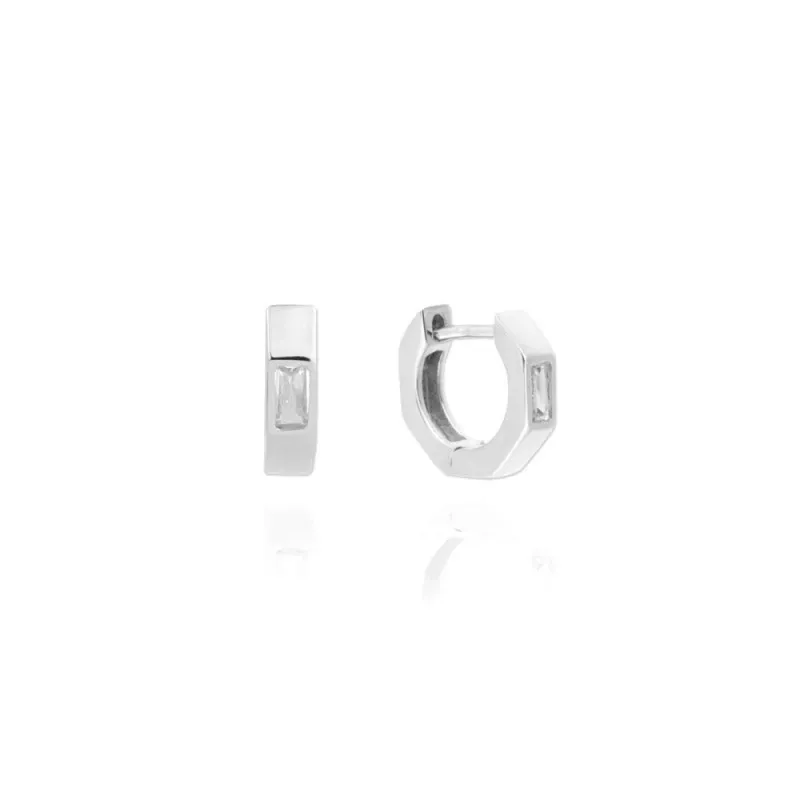 Aros Pendientes en Plata de Ley 925m de 12 mm. perfil octogonal con c