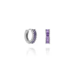 Aros Pendientes en Plata de Ley 925m de 13 mm. circonitas rectangular