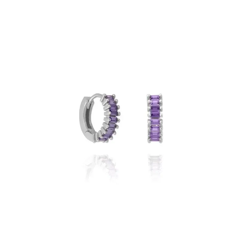 Aros Pendientes en Plata de Ley 925m de 13 mm. circonitas rectangular