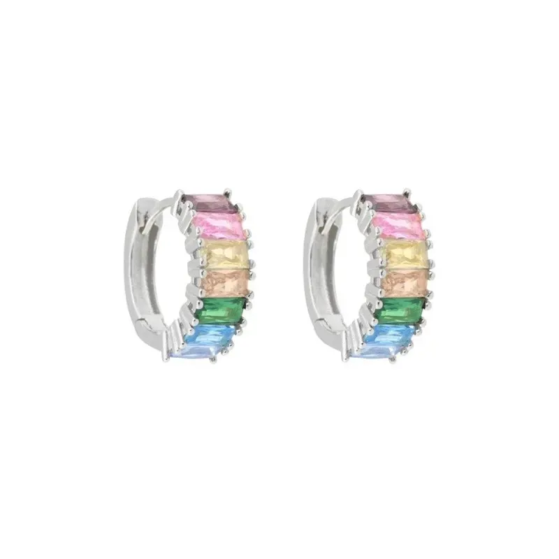 Aros Pendientes en Plata de Ley 925m de 16 mm. circonitas rectangular