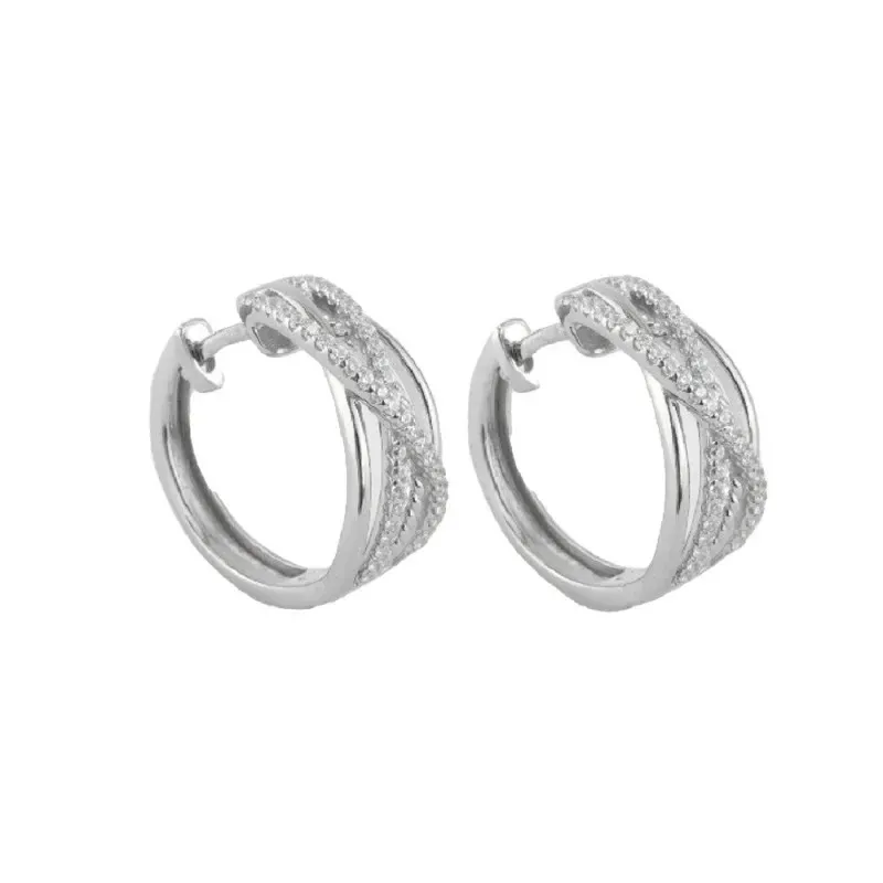 Aros Pendientes en Plata de Ley 925m de 18.5 mm. líneas cruzadas circ