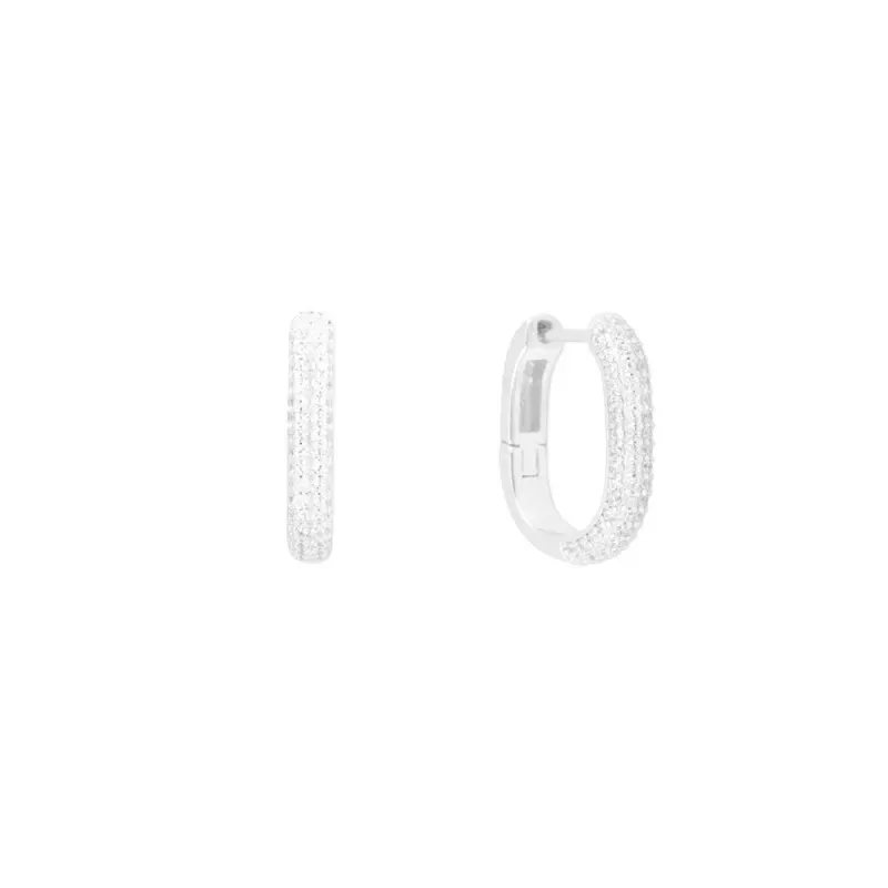 Aros Pendientes en Plata de Ley 925m de 15 mm. ovalados con circonita