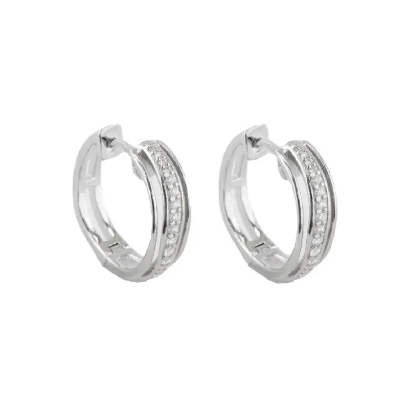 Aros Pendientes en Plata de Ley 925m de 15 mm. circonitas en el centr