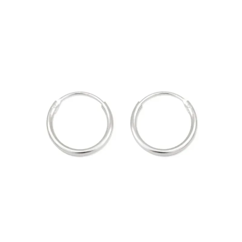 Aros Pendientes en Plata de Ley 925m de 12 mm. tubo liso