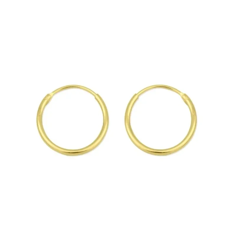 Aros Pendientes Argollas en Plata de Ley 925m chapados oro con 15 mm.