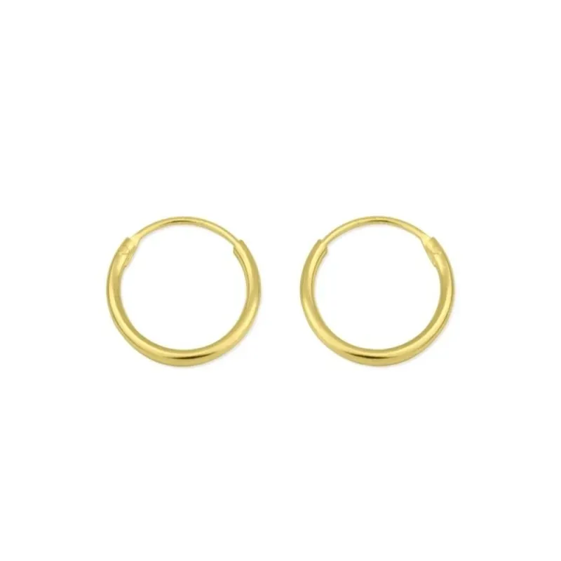 Aros Pendientes Argollas en Plata de Ley 925m chapados oro con 12 mm.