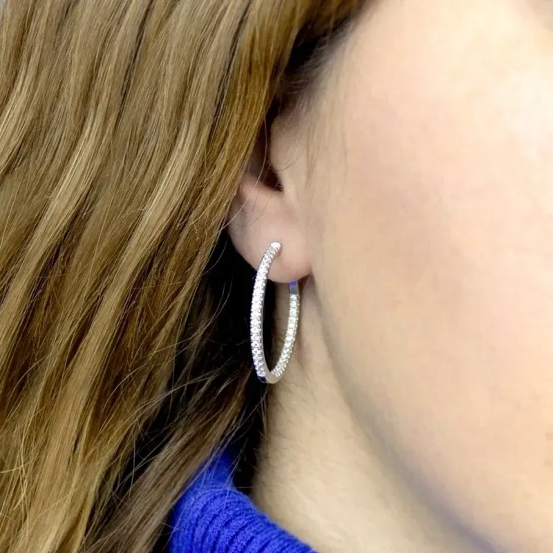 Aros Pendientes Argollas en Plata de Ley 925m de 28 mm. con circonita