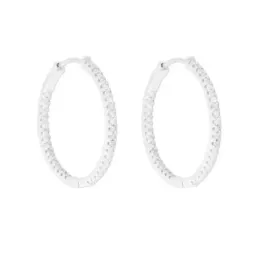 Aros Pendientes Argollas en Plata de Ley 925m de 28 mm. con circonita
