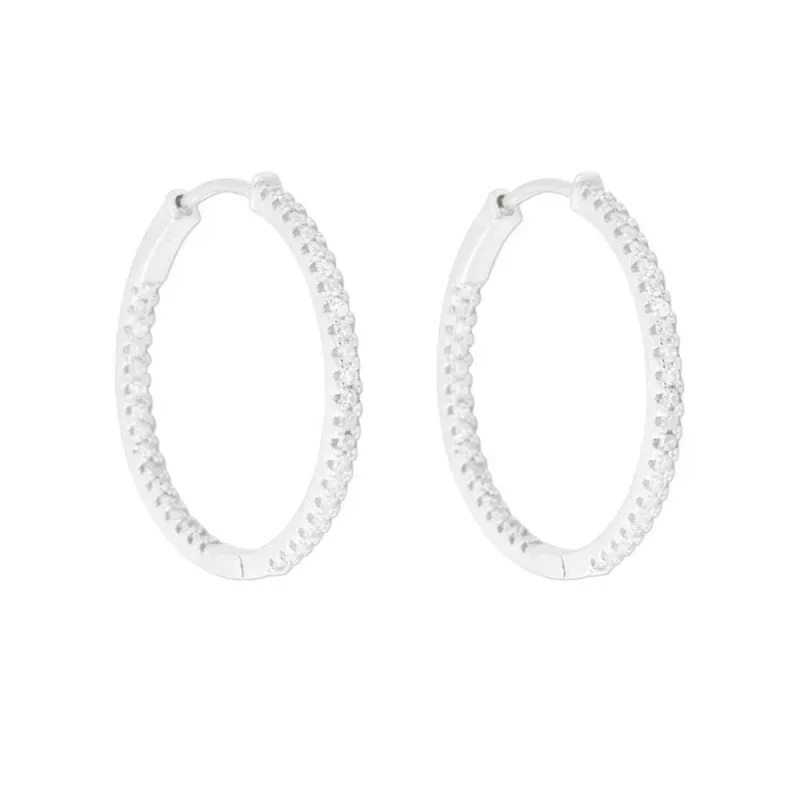 Aros Pendientes Argollas en Plata de Ley 925m de 28 mm. con circonita