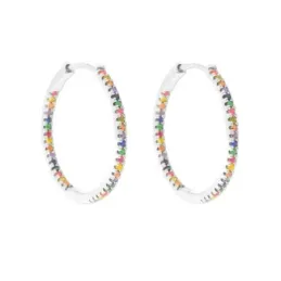 Aros Pendientes Argollas en Plata de Ley 925m de 28 mm. circonitas co