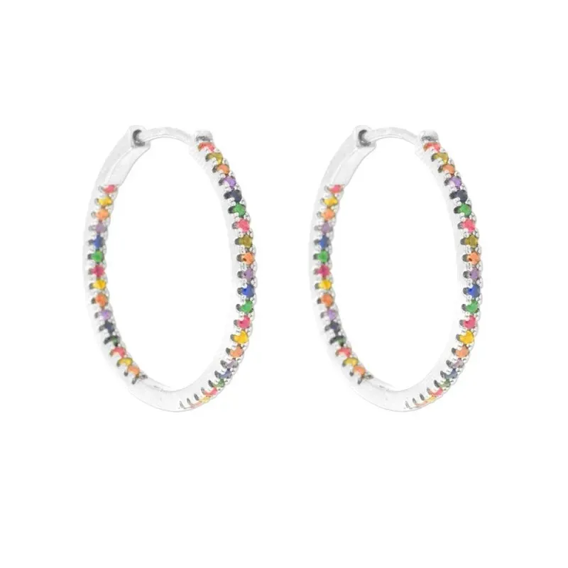 Aros Pendientes Argollas en Plata de Ley 925m de 28 mm. circonitas co