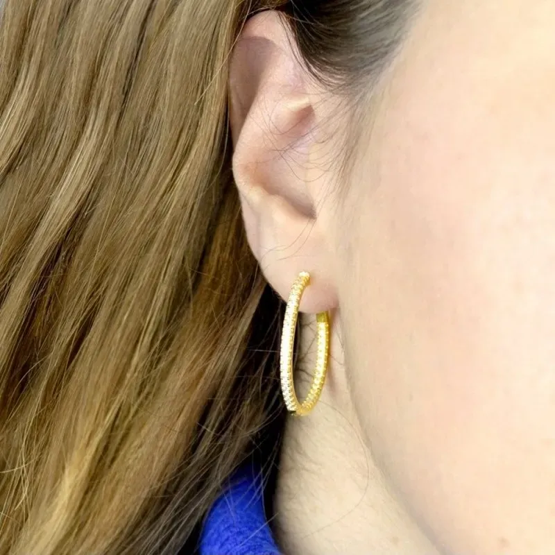 Aros Pendientes Argollas en Plata de Ley 925m chapados en oro con 28