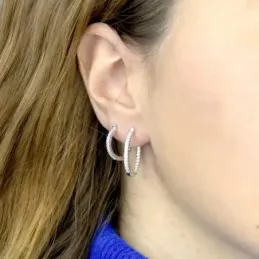 Aros Pendientes Argollas en Plata de Ley 925m de 22 mm. con circonita