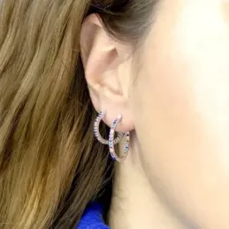 Aros Pendientes Argollas en Plata de Ley 925m de 22 mm. con circonita