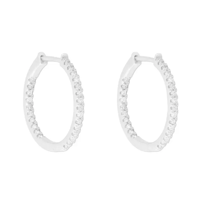 Aros Pendientes Argollas en Plata de Ley 925m de 22 mm. con circonita