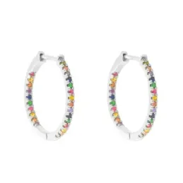 Aros Pendientes Argollas en Plata de Ley 925m de 22 mm. con circonita
