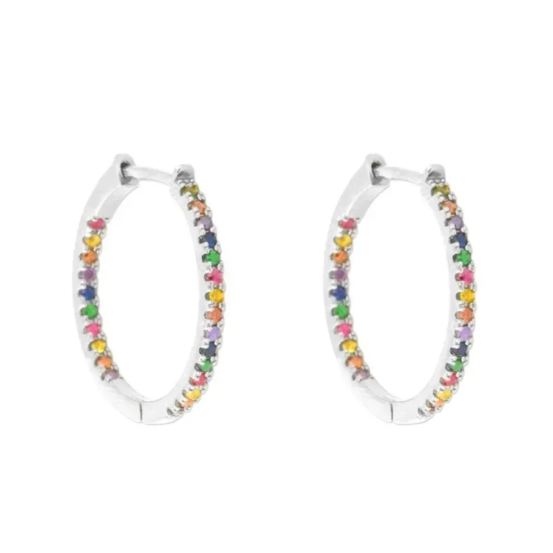 Aros Pendientes Argollas en Plata de Ley 925m de 22 mm. con circonita