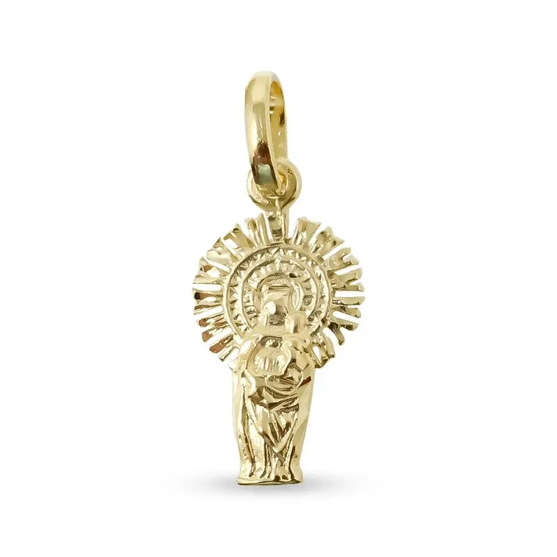 Virgen del Pilar colgante plata Ley 925m maciza chapada oro 21 mm. d