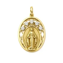 Virgen Milagrosa Medalla en Plata de Ley 925m chapada en oro ovalada