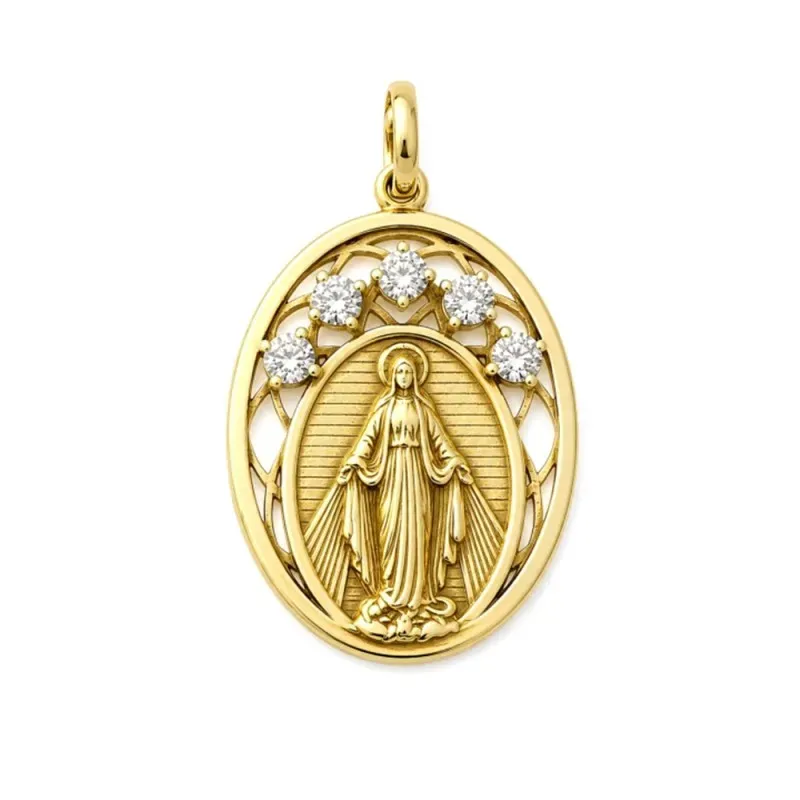 Virgen Milagrosa Medalla en Plata de Ley 925m chapada en oro ovalada