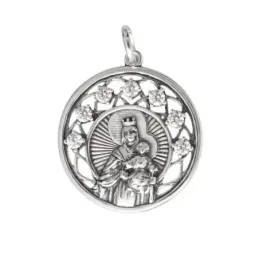 Virgen del Carmen Medalla en Plata de Ley 925m de 27 mm. calada con c