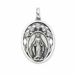 Virgen Milagrosa Medalla en Plata de Ley 925m ovalada de 27 mm. con c