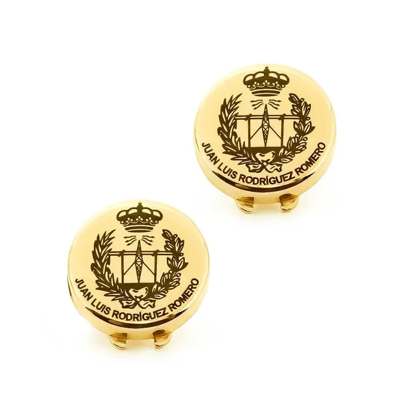 Cubrebotones Plata Ley 925m chapados oro 16 mm.. Grabación imagen nom