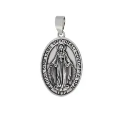 Virgen Milagrosa medalla plata Ley 925m ovalada 2.5 cm. detalles