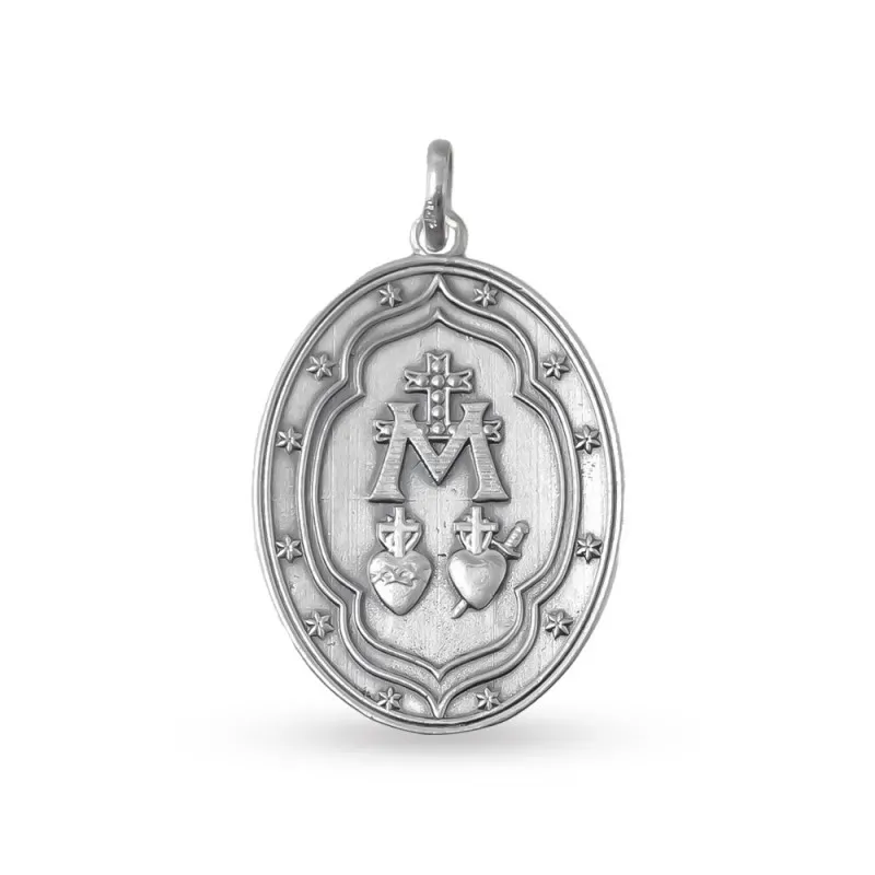Virgen Milagrosa Medalla en Plata de Ley 925m maciza de 19 mm. ovalad