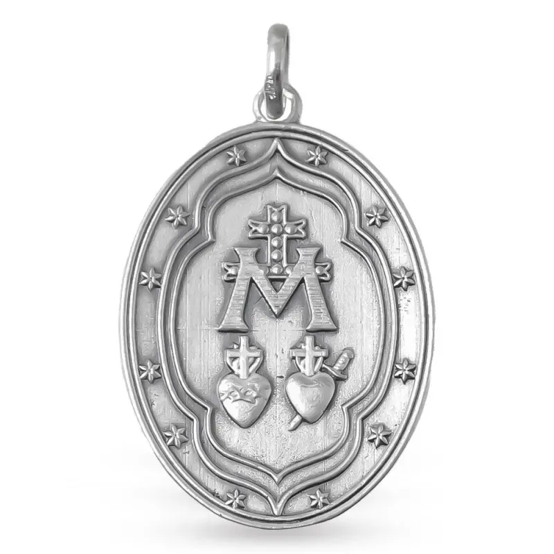 Virgen Milagrosa Medalla en Plata de Ley 925m maciza de 37 mm. ovalad