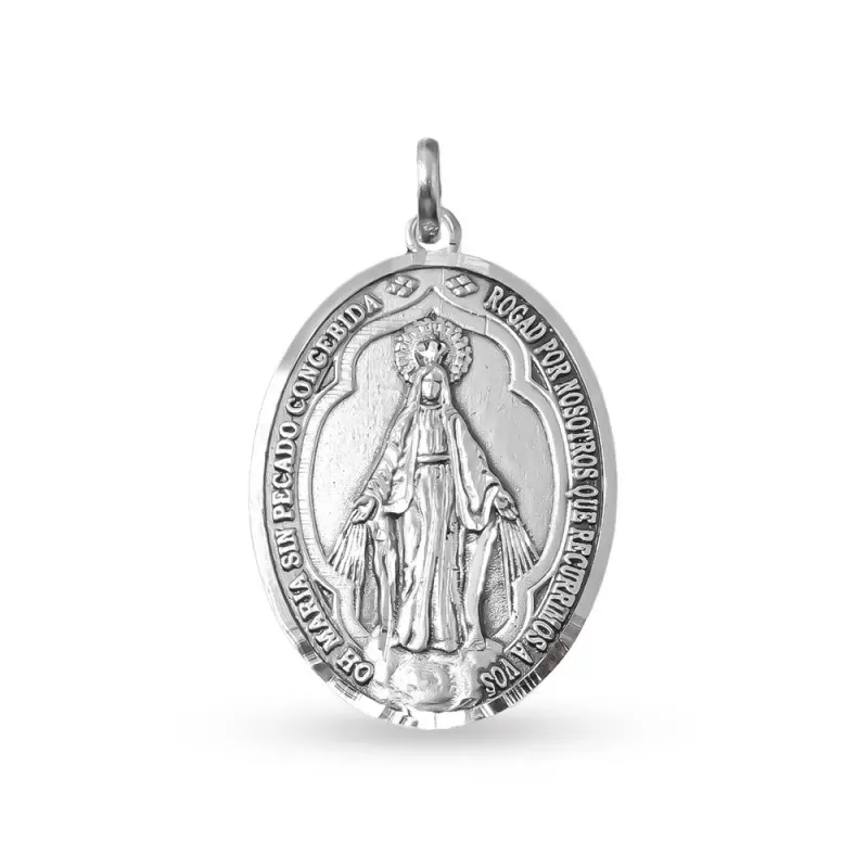 Virgen Milagrosa Medalla en Plata de Ley 925m maciza de 19 mm. ovalad