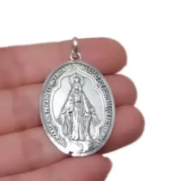 Virgen Milagrosa Medalla en Plata de Ley 925m maciza de 37 mm. ovalad