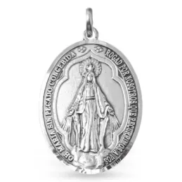 Virgen Milagrosa Medalla en Plata de Ley 925m maciza de 37 mm. ovalad