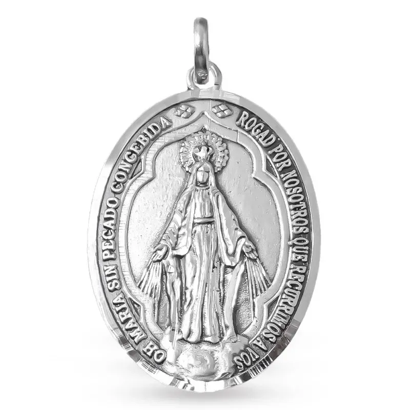Virgen Milagrosa Medalla en Plata de Ley 925m maciza de 37 mm. ovalad