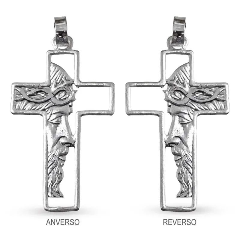 Cruz Cara Jesús Colgante Plata Ley 925m macizo 34 mm. rostro Cristo c