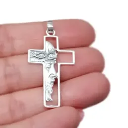 Cruz Cara de Jesús Colgante Plata Ley 925m macizo 34 mm. rostro Crist
