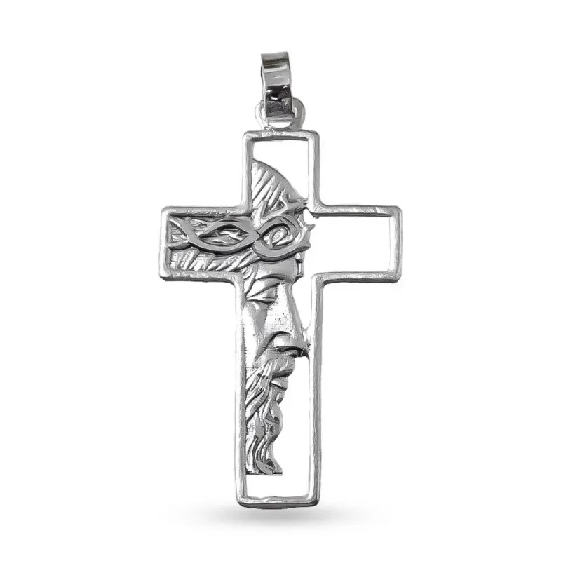 Cruz Cara de Jesús Colgante Plata Ley 925m macizo 34 mm. rostro Crist