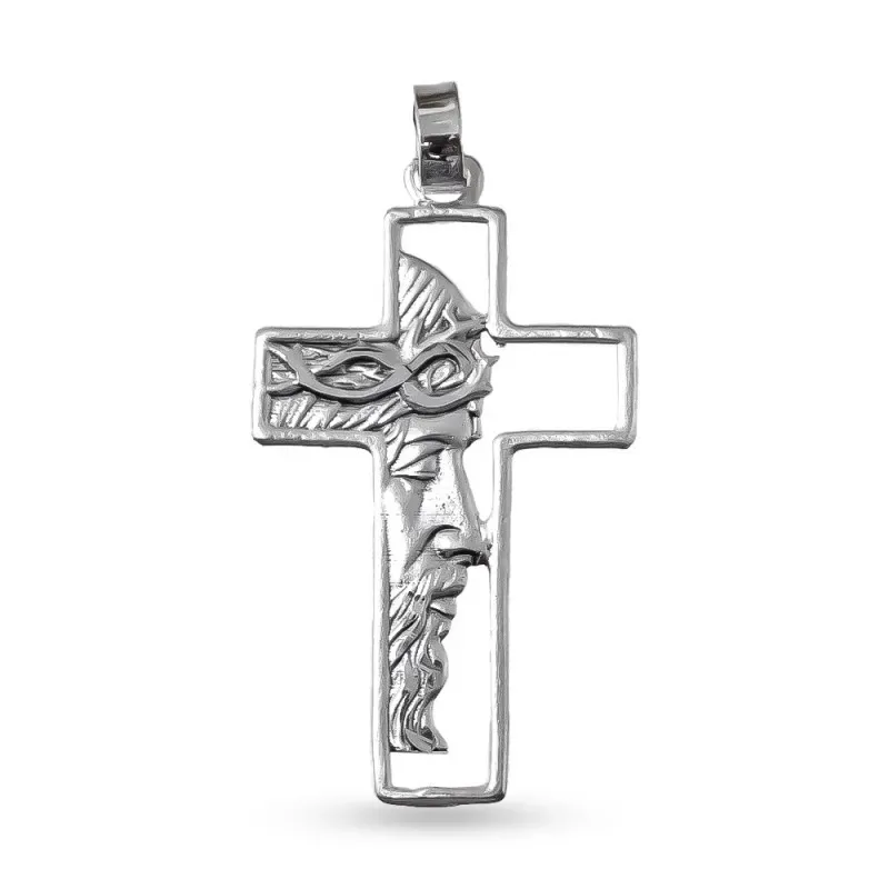 Cruz Cara de Jesús Colgante en Plata de Ley 925m macizo de 34 mm. ros