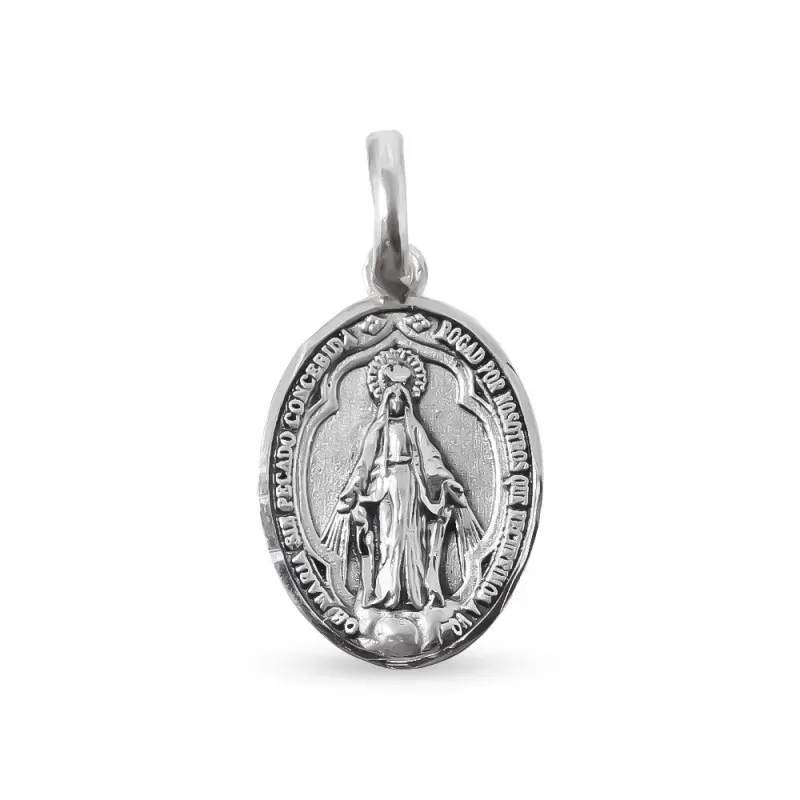 Virgen Milagrosa Coronada Colgante en Plata de Ley 925m macizo de 16