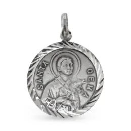 Medalla colgante plata Ley 925m maciza 27mm. Santa Gema cerco tallado brillo trasera lisa borde