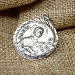 Medalla colgante plata Ley 925m maciza 27mm. Santa Gema cerco tallado brillo trasera lisa borde