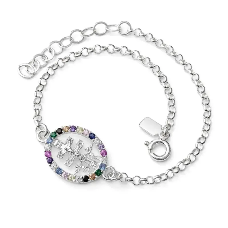 Cruz Caravaca Pulsera Plata Ley 925m 17 cm. Virgen Milagrosa 10 mm. C
