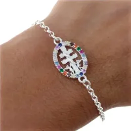 Cruz Caravaca Pulsera Plata Ley 925m 17 cm. Virgen Milagrosa 10 mm. C