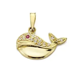 Colgante oro 18k ballena 19mm. circonitas [7674]