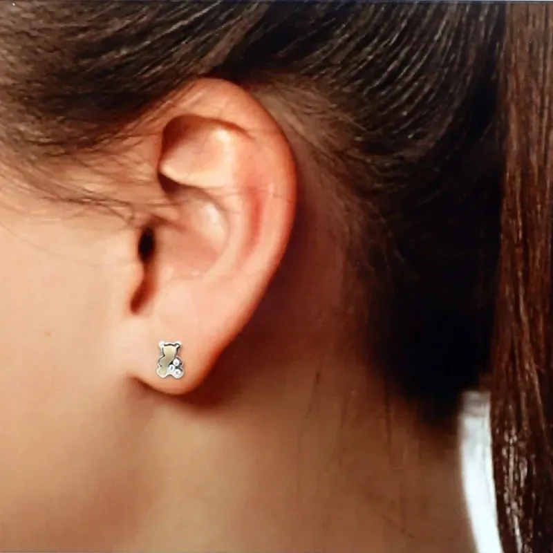 Pendientes oro 18k bicolor 6mm. circonita oso tornillo [8012]