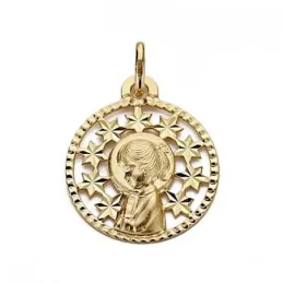 Medalla oro 18k Virgen Niña 19mm. redonda calada [9030]