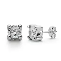 Pendientes oro blanco 18k garras circonitas 6.5mm. [AA0365]