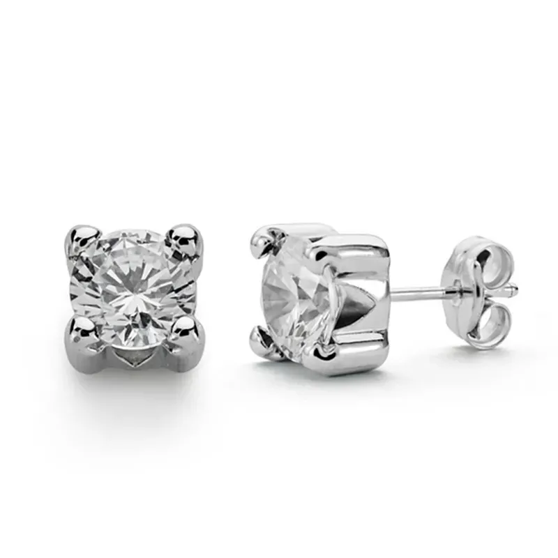 Pendientes oro blanco 18k garras circonitas 6.5mm. [AA0365]