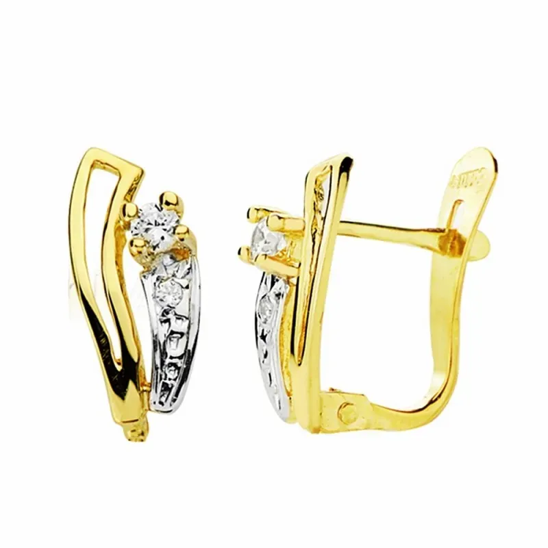 Pendientes oro 18k bicolor 12mm. circonitas cierre catalán [AA2384]